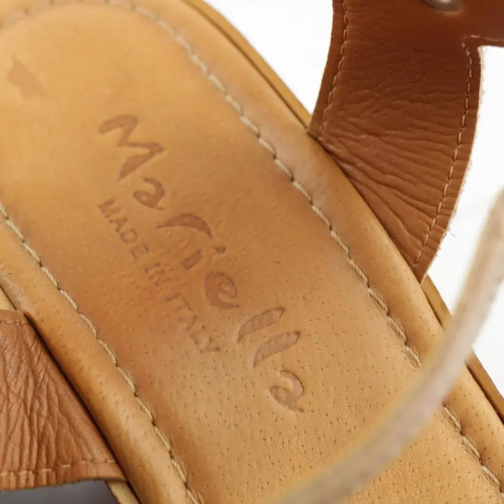 Mariella Womens Sandal Size 8.5 Tan Leather Wedge Platform Ankle Strap Shoe Boho